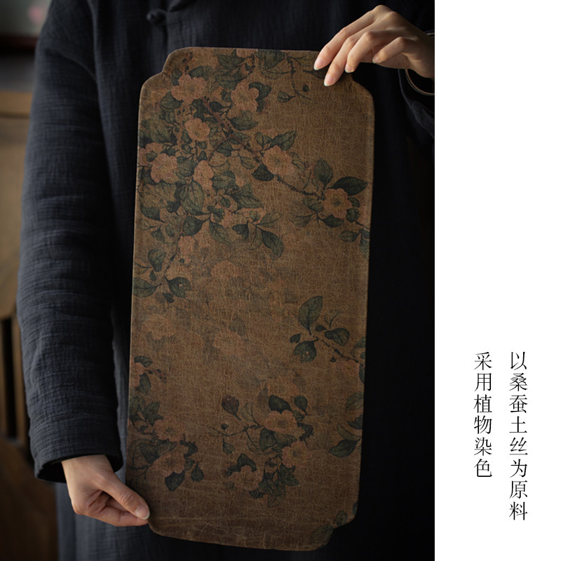 手工老料香云纱茶席双面印染梨花梅竹中式高端真丝布艺茶垫茶道