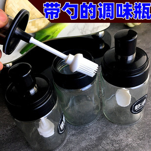盖勺一体调味罐调味瓶 组合辣椒罐 多功能防漏带刷子油瓶盐罐油壶