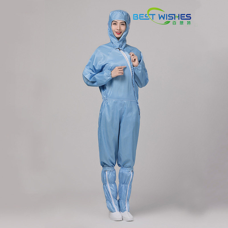 定做百级无尘静电服0.5网格斜开拉链连体服航天化妆品背光源药剂