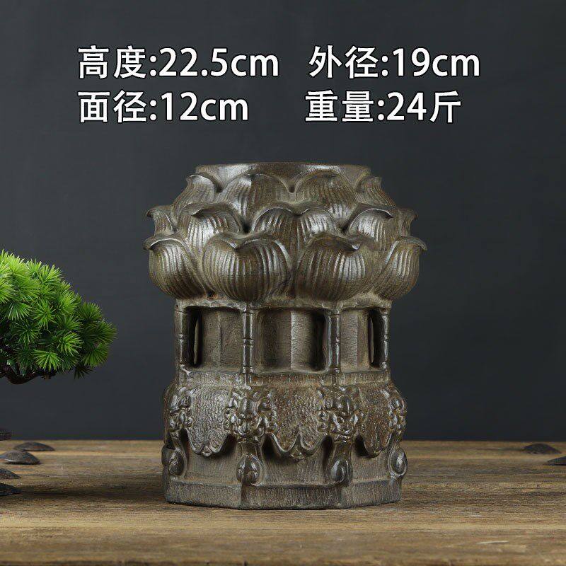 山西古建筑做旧石雕摆件 青石整料雕刻石墩门墩底座镂空莲花墩