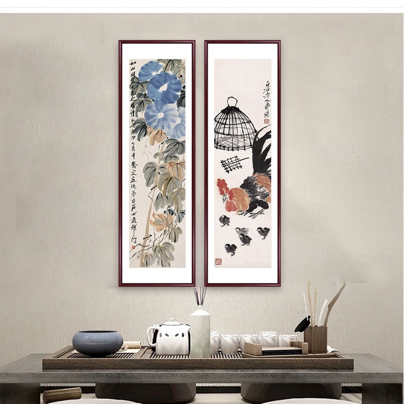网红齐白石水墨画五福临门装饰画新中式葫芦国画入户玄关书房壁画