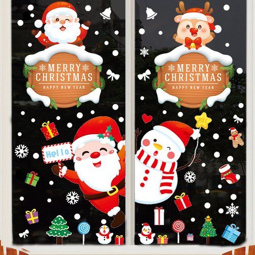 2023圣诞节装饰窗贴窗户玻璃门贴纸节日创意静电装饰圣诞老人墙贴