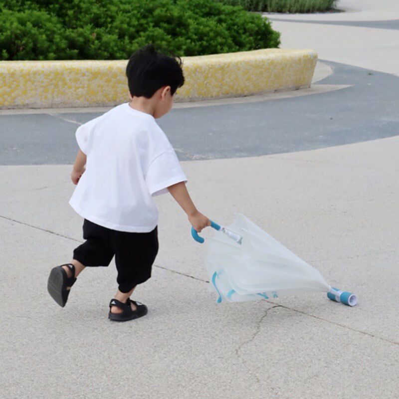 儿童雨伞创意滚轮可爱透明笑脸雨伞小孩直柄幼儿园小学生长柄伞