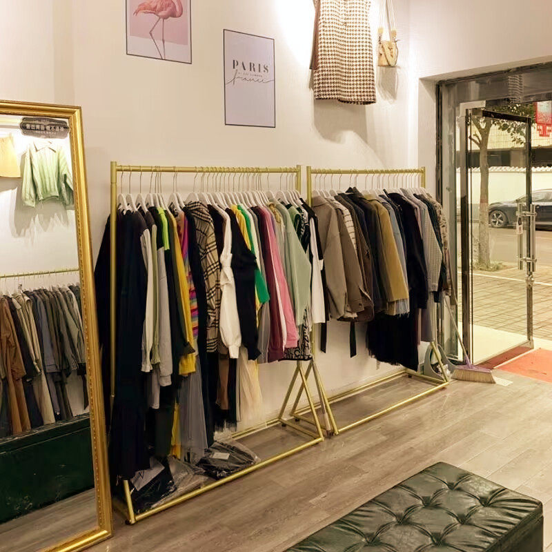 服装店展示架落地式女装货架金色挂衣架陈列组合店面侧挂专用架子