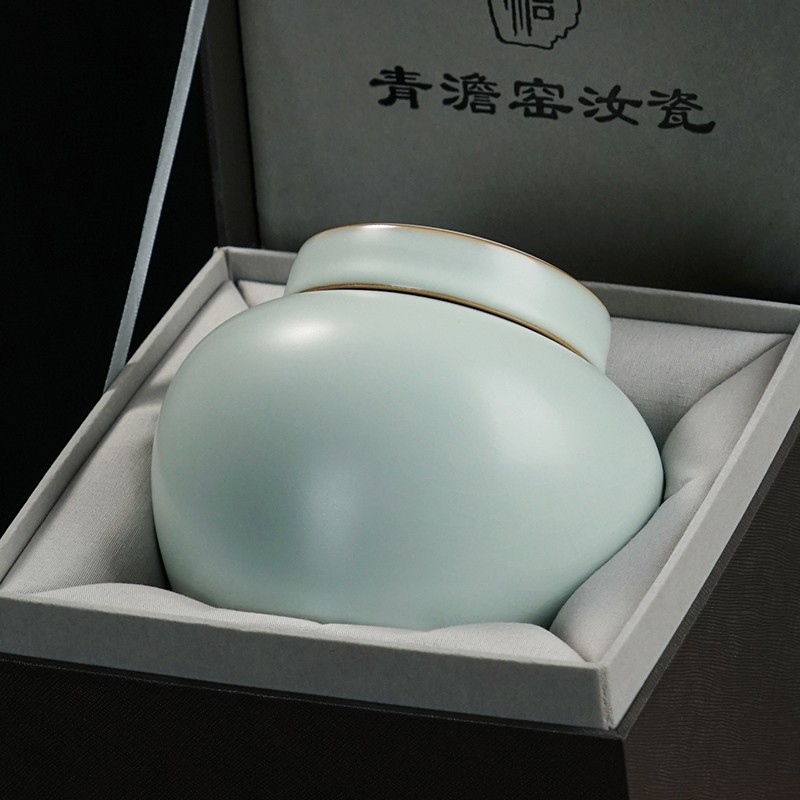 汝窑醒茶罐礼盒装家用茶叶存储罐陶瓷中式景德镇汝瓷手工青瓷复古