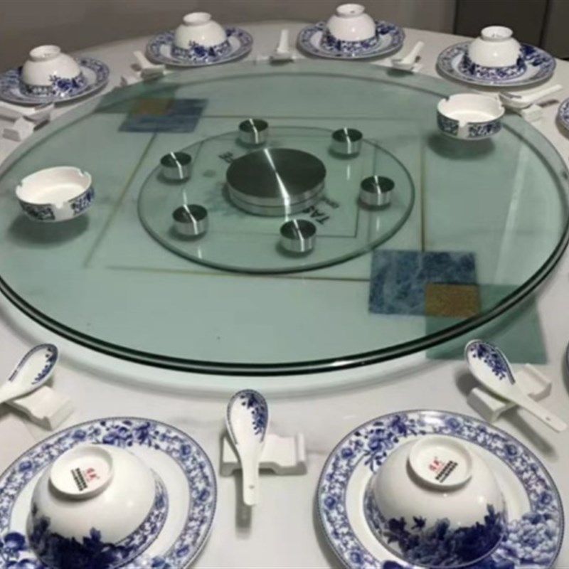 12MM超厚餐桌转盘钢化玻璃家用圆桌辅助轮圆饭桌转盘底座旋转台面