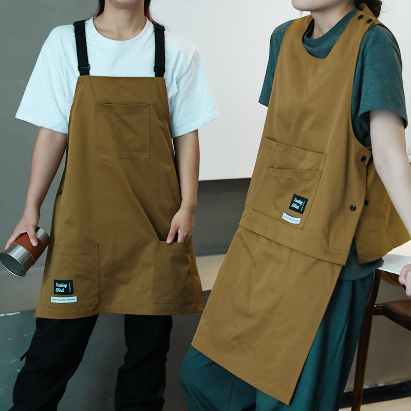 咖啡师围裙新款理发店餐饮专用高级感工装男防泼水工作服定制印字