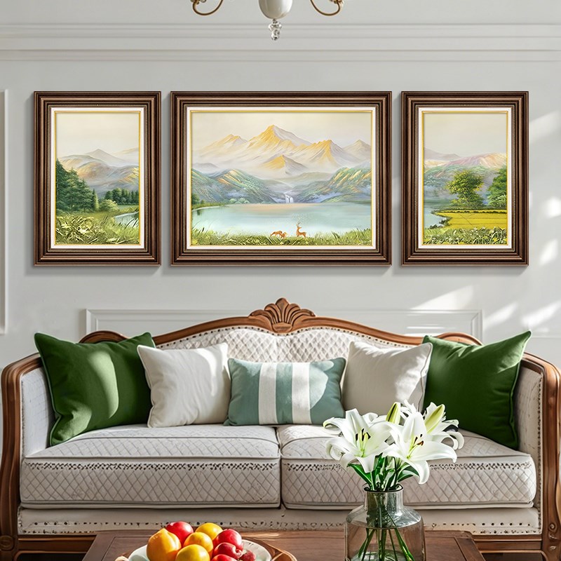 山水画客厅挂画沙发背景墙装饰画2026新款美式餐厅壁画聚宝盆油画