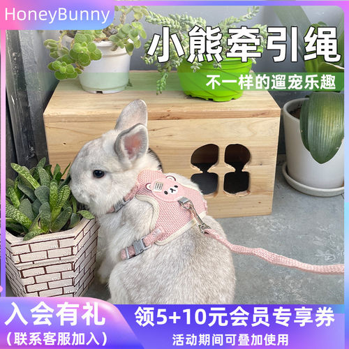 兔子牵引绳防挣脱溜兔绳子外出牵侏儒兔遛兔子神器可调节外出用品
