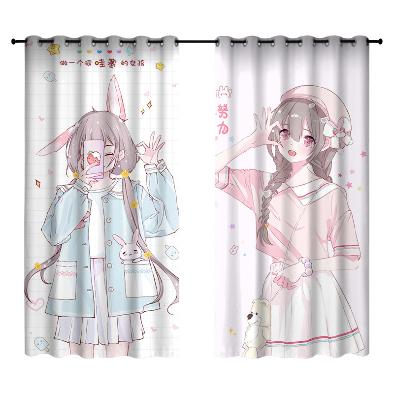 全遮光窗帘甜美少女2021新款遮阳加厚卧室窗户遮挡帘隔热防晒成品