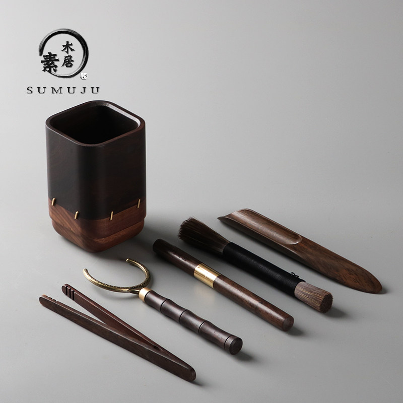 黑檀木六君子实木茶夹茶勺功夫茶具茶道茶盘零配件茶刀茶针养壶笔