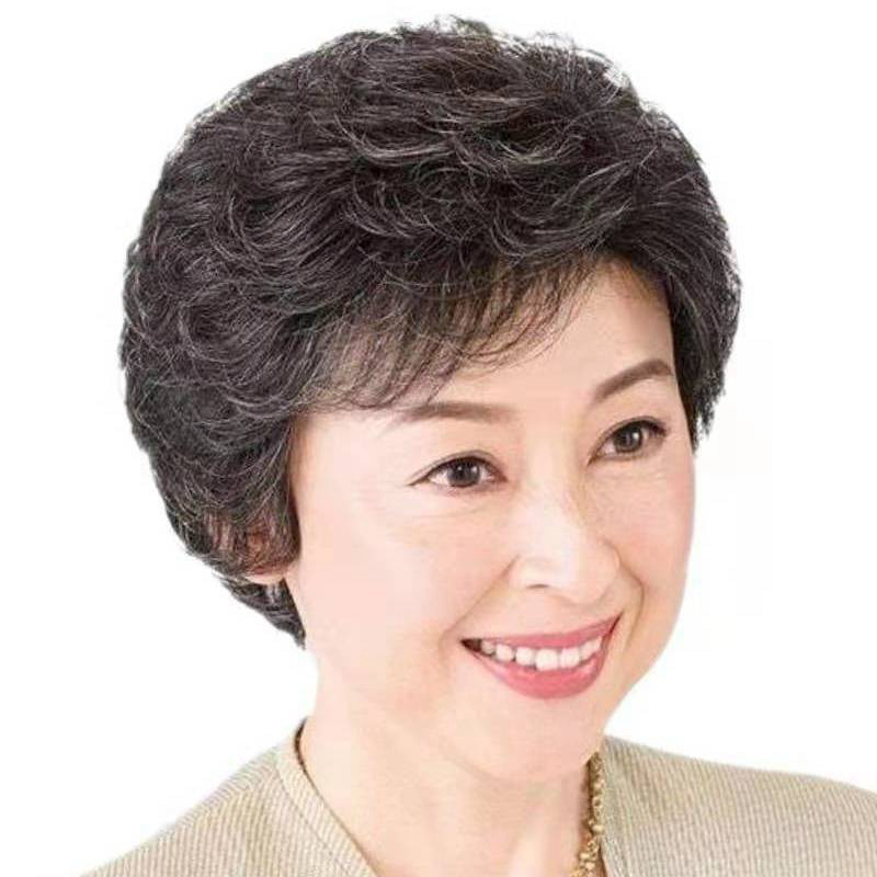 假发女短发花白奶奶中老年假发套道具老太太卷发老人婆婆全头白发