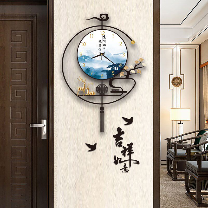 新中式中国风创意挂钟家用装饰静音时尚美观个性家庭温馨挂墙钟表