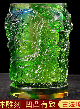 琉璃笔筒摆件桌面工艺品实用退休纪念品送老师长辈礼品书房装饰品