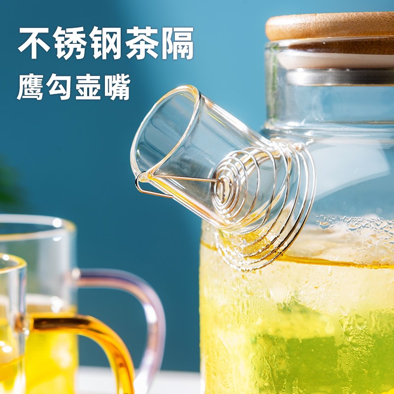 日式玻璃冷水壶耐高温防爆茶壶夏家用大容量冰水壶水杯套装凉水壶