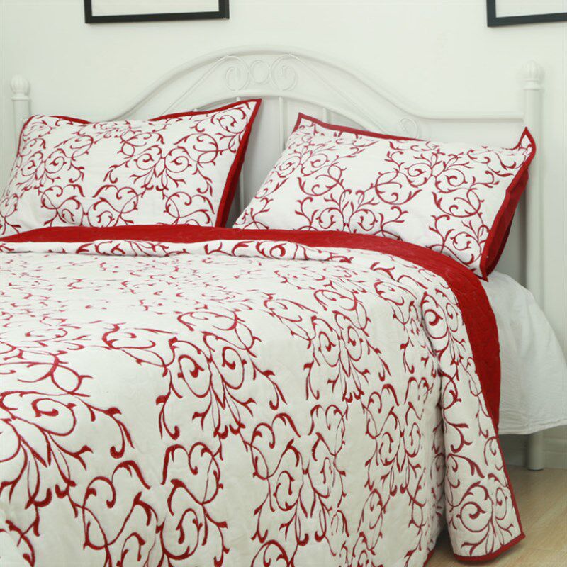 欧式出口纯棉绣花绗缝被夹棉床盖三件套单件水洗床单床罩空调夏被