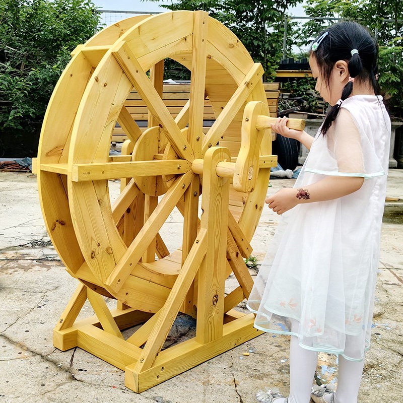 防腐木水车儿童手摇水车流水摆件户外景观水车赶海水车幼儿园水车