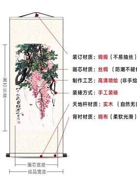 齐白石水墨挂画花鸟鱼虾多寿图国画客厅书法饭厅禅丝绸卷轴装饰画