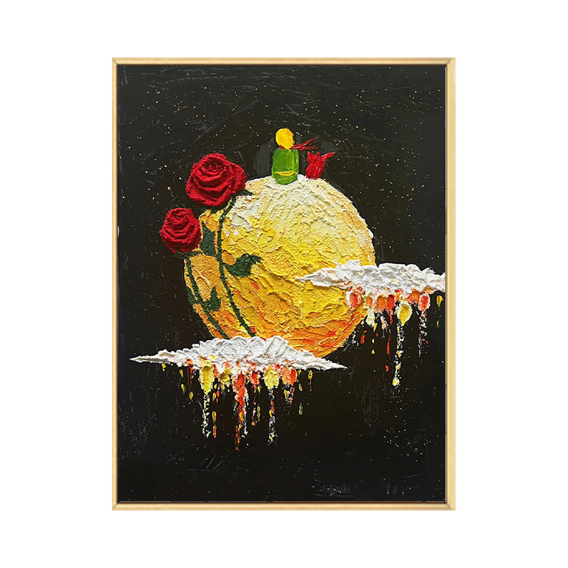 小王子立体肌理画石英砂丙烯数字油画diy材料包手工玫瑰花装饰画