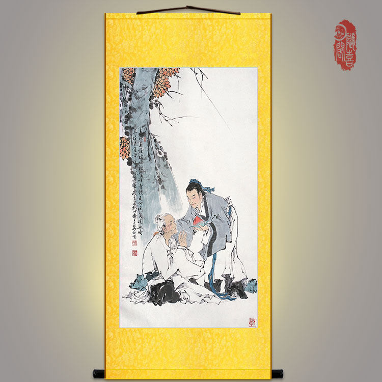 管仲画像 管子挂画 人物画客厅装饰画国画已装裱绢布画卷轴画定制