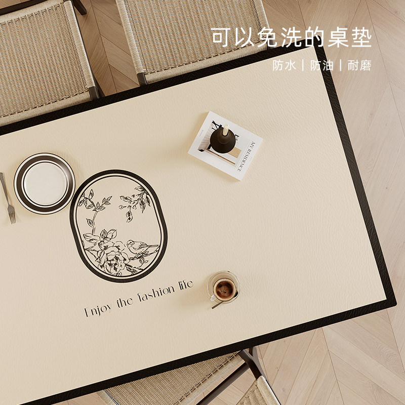 中式复古风皮革桌垫防水防油防烫长方形餐桌垫子隔热茶几桌面台布