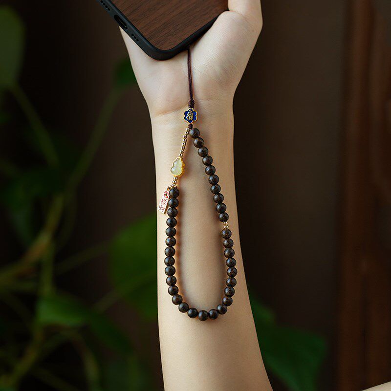 大善堂沉香木手机链吊坠挂件新款本命年手腕挂绳精致钥匙扣绳子