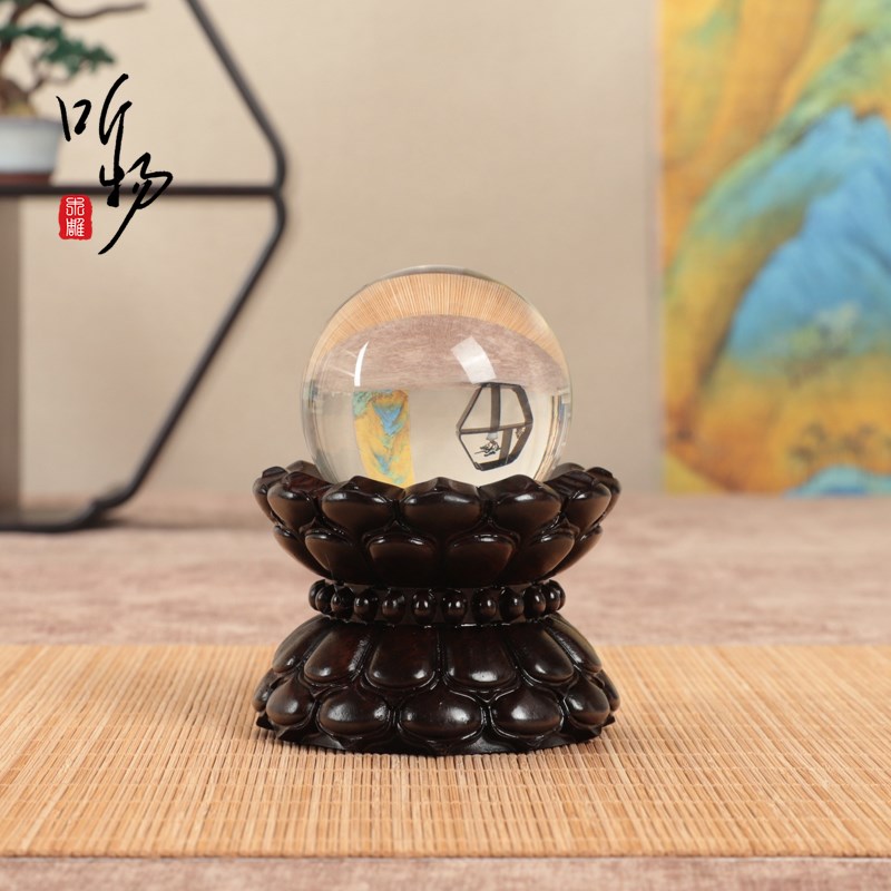 实木非洲黑檀水晶球弧面底座蛋雕铜器葫芦展示可旋转加高莲瓣木托