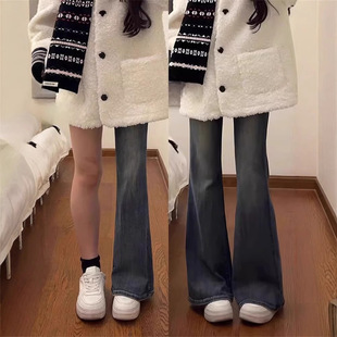 胖mm高腰显瘦弹力喇叭裤 梨形身材复古蓝微喇牛仔裤 大码 新款 女春季