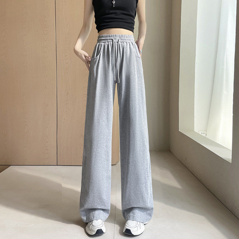 运动裤女夏季薄款纯棉宽松休闲裤直筒窄版春秋小个子垂坠感阔腿裤