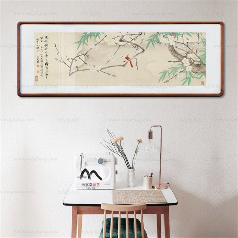 米亦堂x于非暗 新中式日式梅花竹鸟国画客厅茶馆玄关横幅宣纸挂画