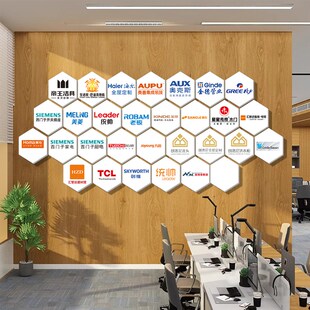 logo墙公司战略合作伙伴文化墙贴办公室会议室布置装饰背景墙设计