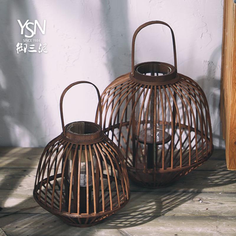 御三泥竹编手工灯笼喜庆蜡烛灯泡条状编制手提挂饰悬挂创意灯罩