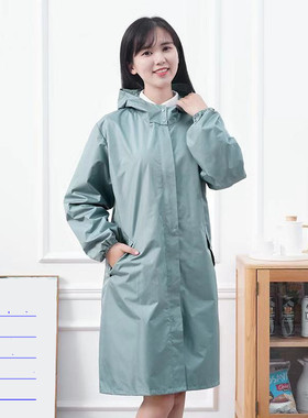 时尚拉链成人罩衣女长袖防泼水厨房围裙男带帽正穿工作服印字定制