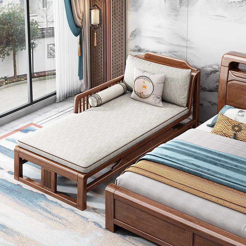 新中式实木贵妃椅胡桃木单独贵妃榻卧室贵妃沙发躺椅美人榻太妃椅