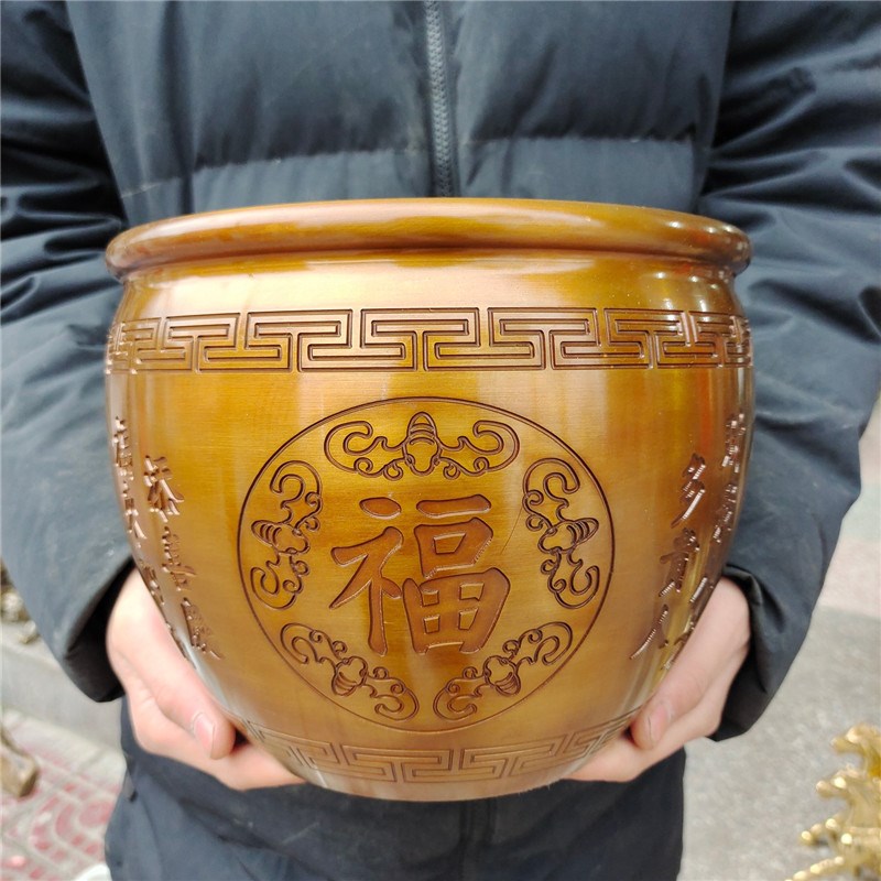 纯铜福缸财宝进门财聚八方多贵人家居客厅酒柜玄关工艺品摆件