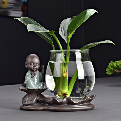 创意绿萝水培植物玻璃花瓶插花容器花盆器皿办公桌面装饰家用摆件