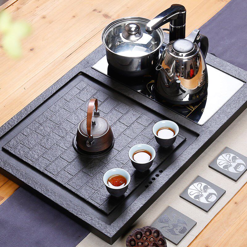 友尚 整块乌金石茶盘功夫茶具套装黑金石头茶台茶海茶案排水式盘