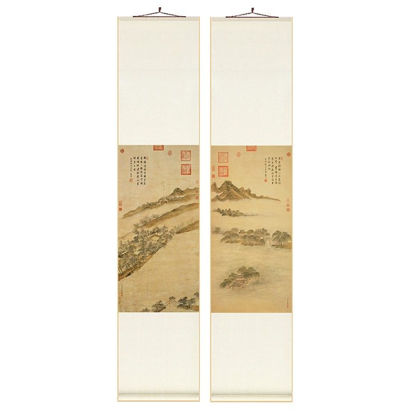 西湖十景图中式卷轴挂画竖版餐厅书房装饰画客厅茶室背景墙壁画