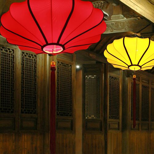 饭厅火锅店灯笼吊灯新中式灯具中国风复古布艺茶楼饭店仿古装饰灯