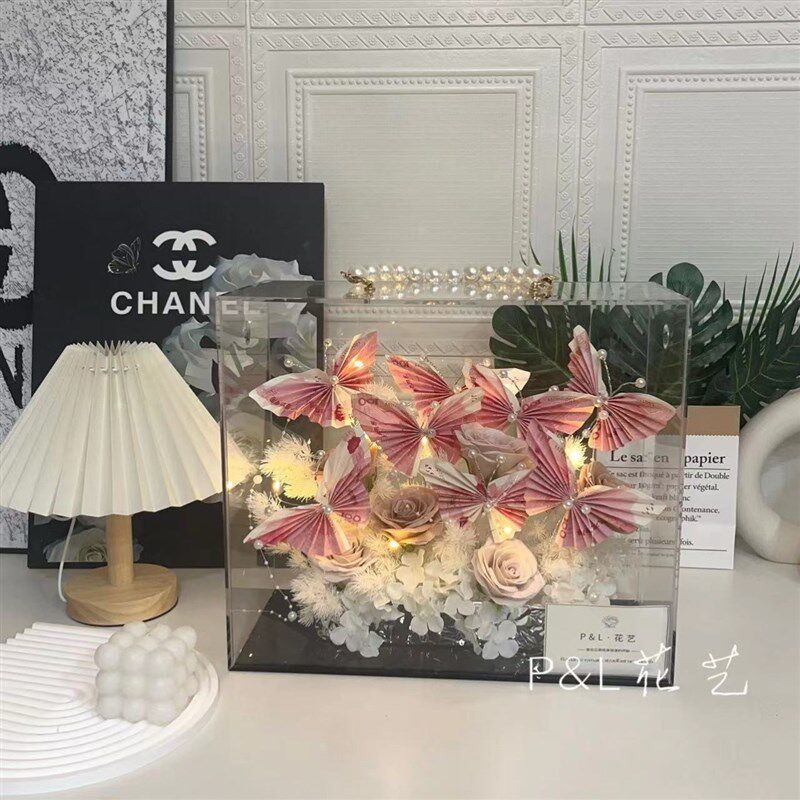 蝴蝶有钱花束材料亚克力礼盒diy送父母男女朋友生日节日毕业礼物