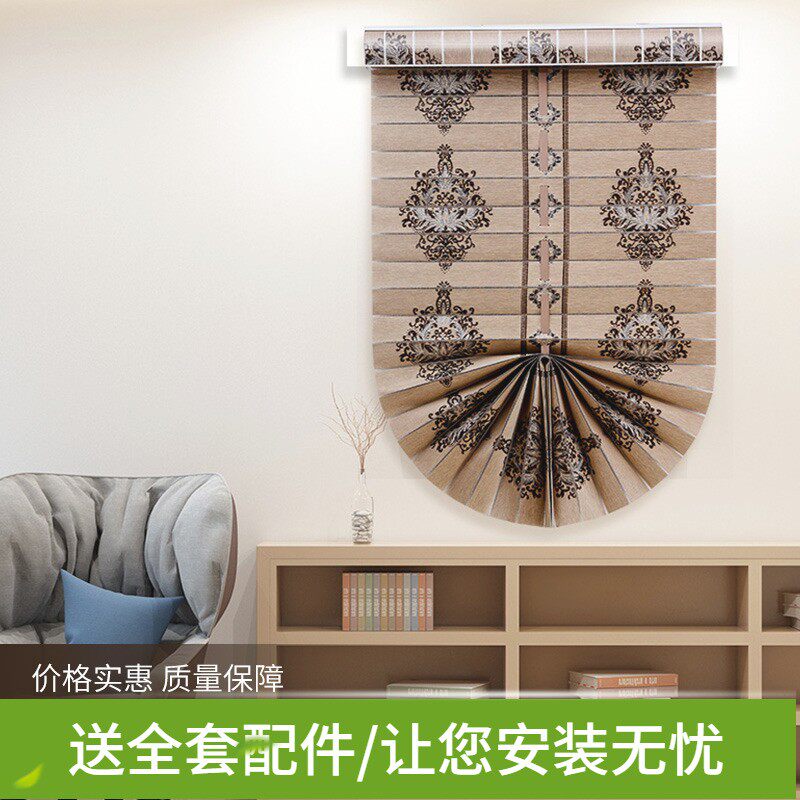 免打孔美式扇形中式罗马帘客厅全遮光厨房浴室手拉升降防水卷窗帘