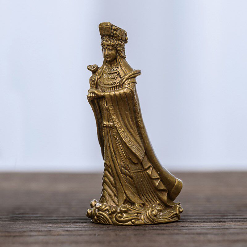 湄洲妈祖神像小妈祖摆件娘娘雕像黄铜好看的精致书房茶空间装饰品