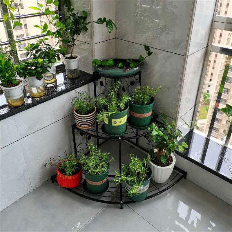 铁艺阳台转角花架子阶梯落地式墙角多层室内客厅三角形置物花盆架
