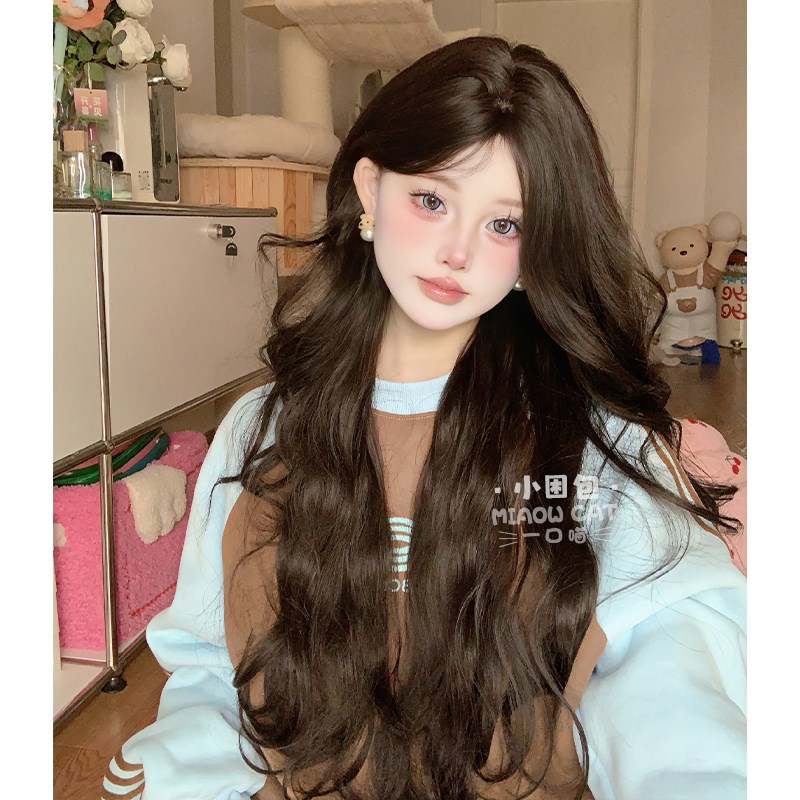一口喵假发女日常新款长卷发八字刘海黑茶色自然逼真全头套