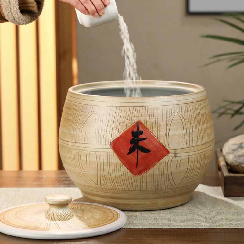 景德镇陶瓷米缸带盖家用10斤20斤装聚宝盆密封储物罐防虫面粉米桶