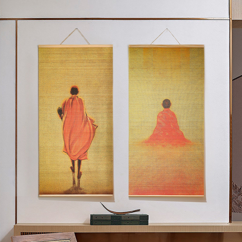 异丽茶室禅意挂画客厅民宿玄关壁画新中式书房竹艺装饰画竹帘画