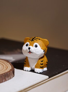 【精品版】寅虎手工木雕小摆件卡通可爱十二生肖系列装饰品礼物