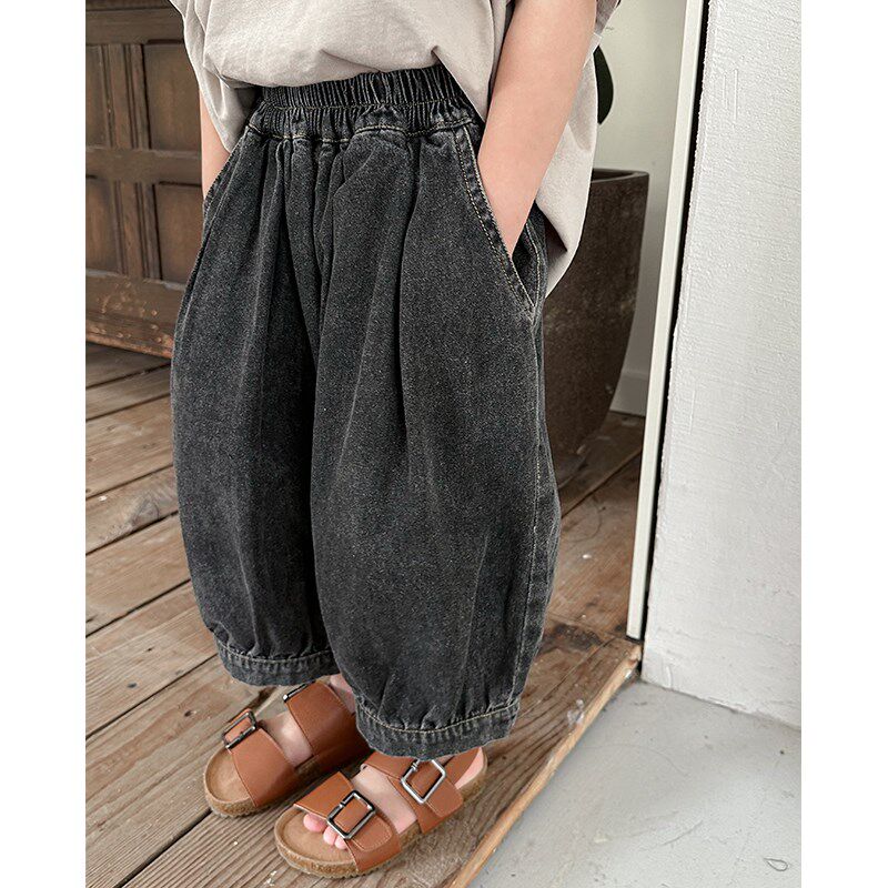 暮晨家新款夏装2024男童薄款牛仔短裤中小童宽松洋气八分裤阔腿裤