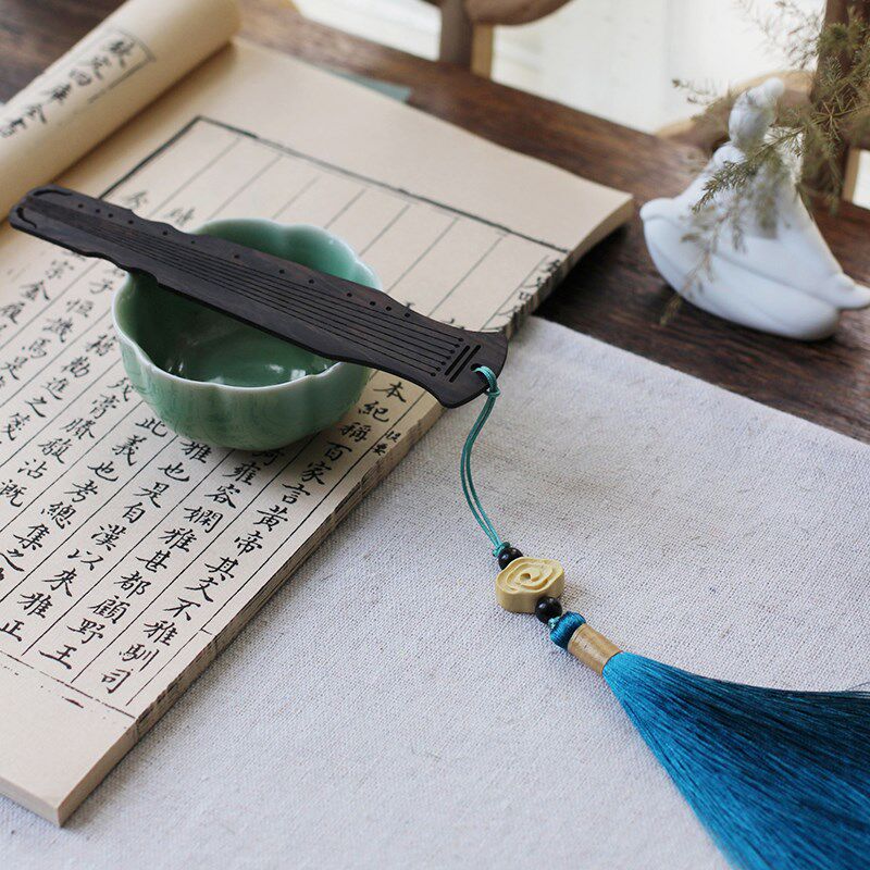 一张琴 东方美学中式文化诗意礼物国风流苏黑檀木古琴书签 刻字