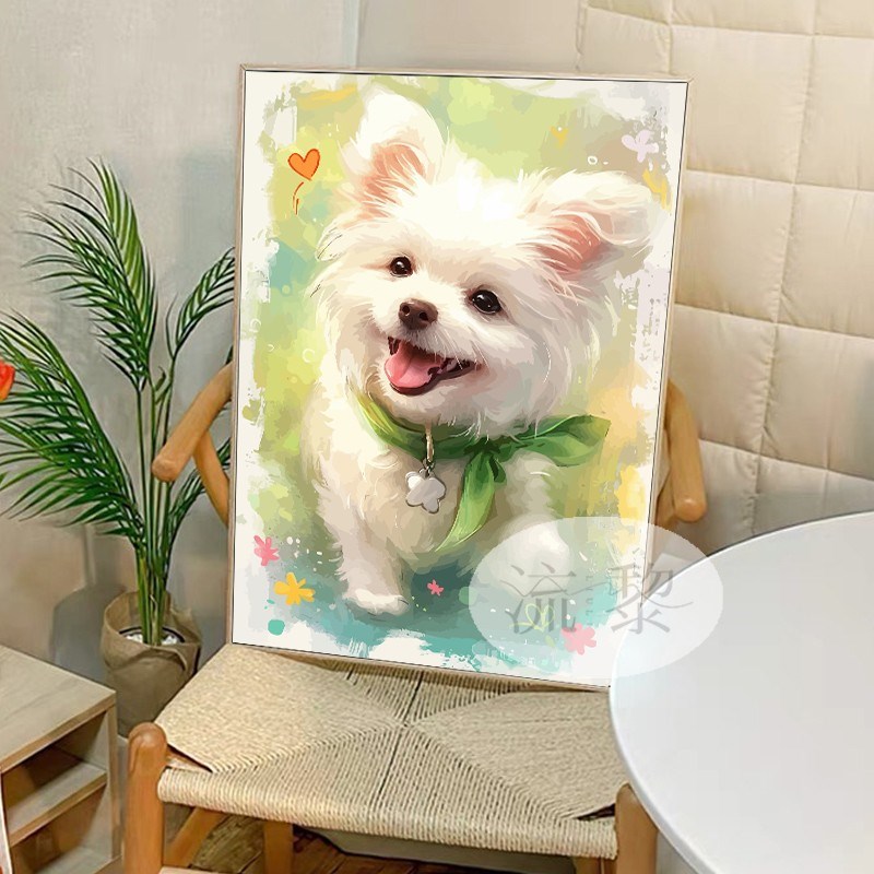治愈系金毛比熊犬宠物狗狗DIY数字油画手工绘填充涂色解闷装饰画